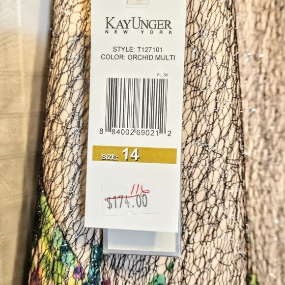 NWT Kay Unger New York A-line Metallic, Cap Sleeve Floral Cocktail Dress Size 14 - Picture 5 of 9